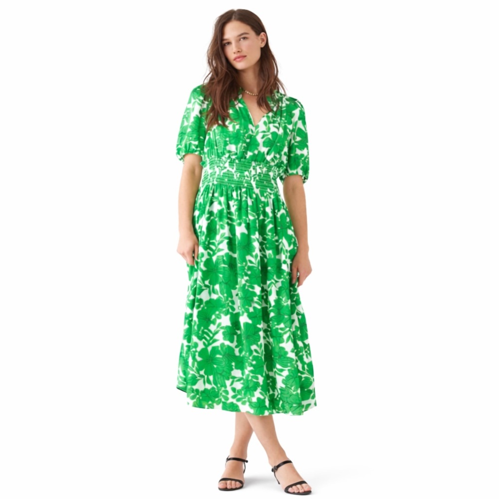 J Crew S smocked-waist short-sleeve 0478 dress greenhouse floral small BU133